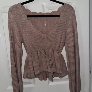 SHEIN Scalloped Knit Sweater in Beige